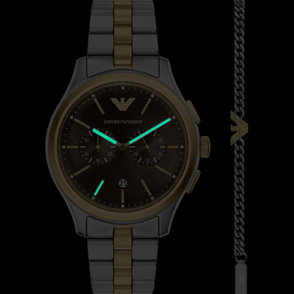 Emporio Armani Men's Brown Dial Two Tone Watch & Bracelet Giftset
