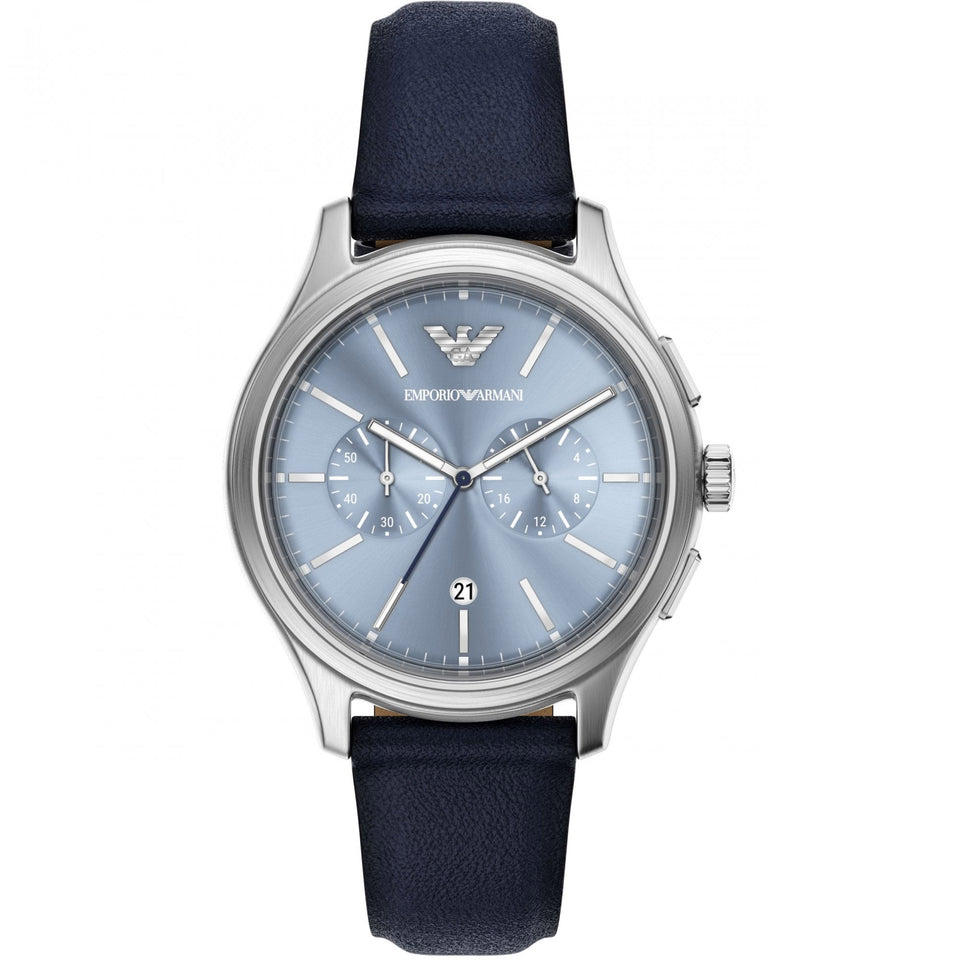 Emporio Armani Men's Dario 42mm Blue Leather Strap Watch