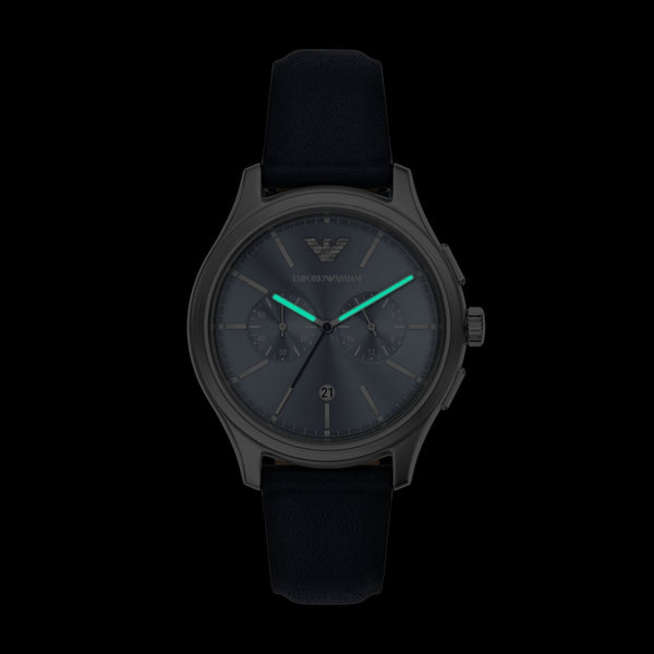 Emporio Armani Men's Dario 42mm Blue Leather Strap Watch
