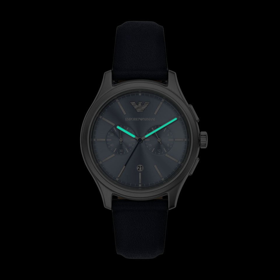 Emporio Armani Men's Dario 42mm Blue Leather Strap Watch
