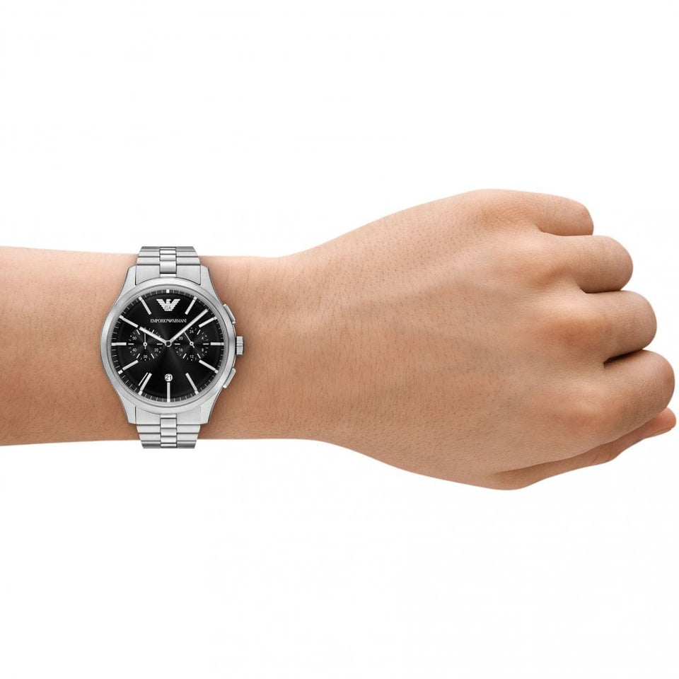 Emporio Armani Men's Dario Black Dial 42mm Stainless Steel Watch