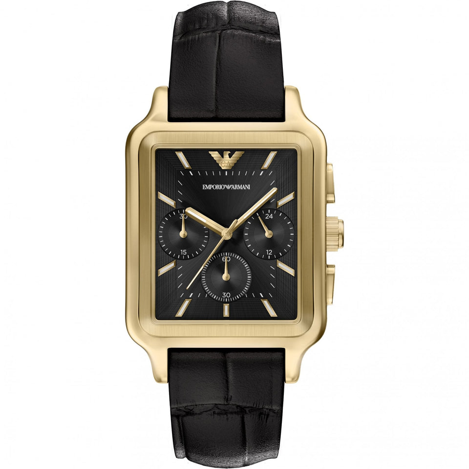 Emporio Armani Men's Diego 50mm Black Dial Leather Strap Watch