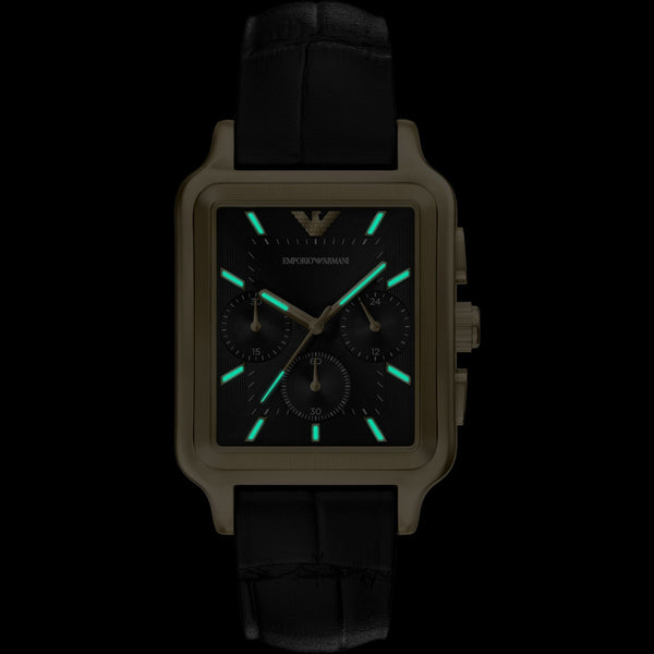 Emporio Armani Men's Diego 50mm Black Dial Leather Strap Watch