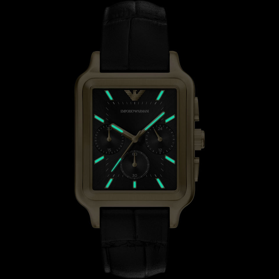 Emporio Armani Men's Diego 50mm Black Dial Leather Strap Watch