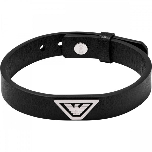 Emporio Armani Men's Eagle Logo Black Leather Strap Bracelet