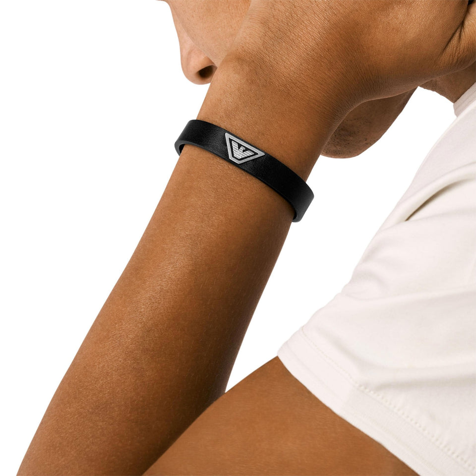 Emporio Armani Men's Eagle Logo Black Leather Strap Bracelet