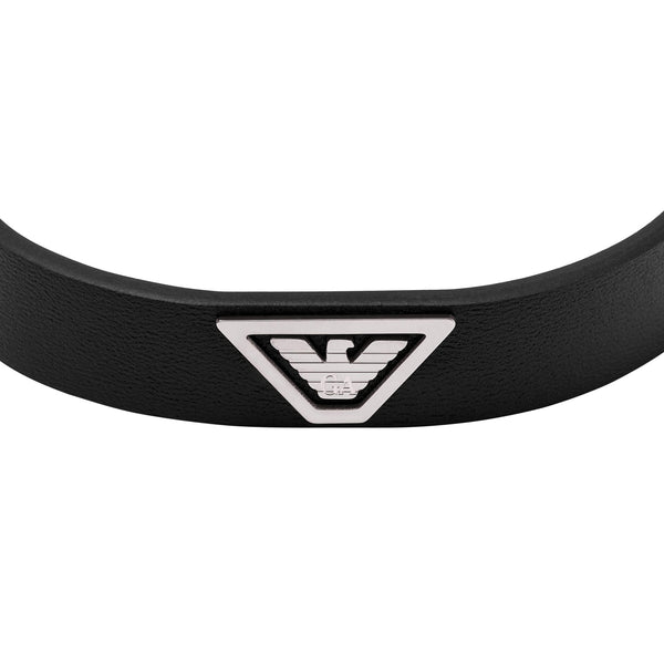 Emporio Armani Men's Eagle Logo Black Leather Strap Bracelet