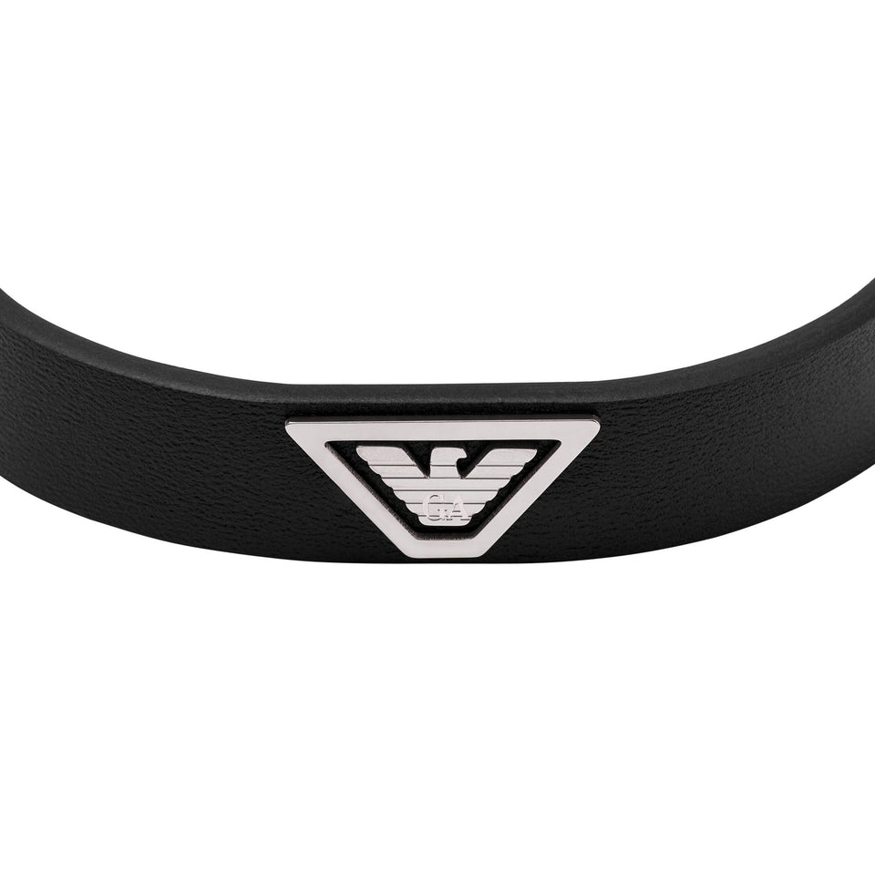 Emporio Armani Men's Eagle Logo Black Leather Strap Bracelet