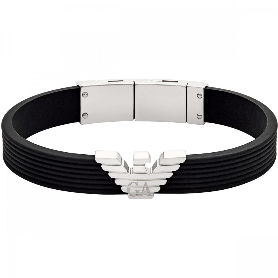 Emporio Armani Men's Eagle Logo Black Silicone ID Bracelet
