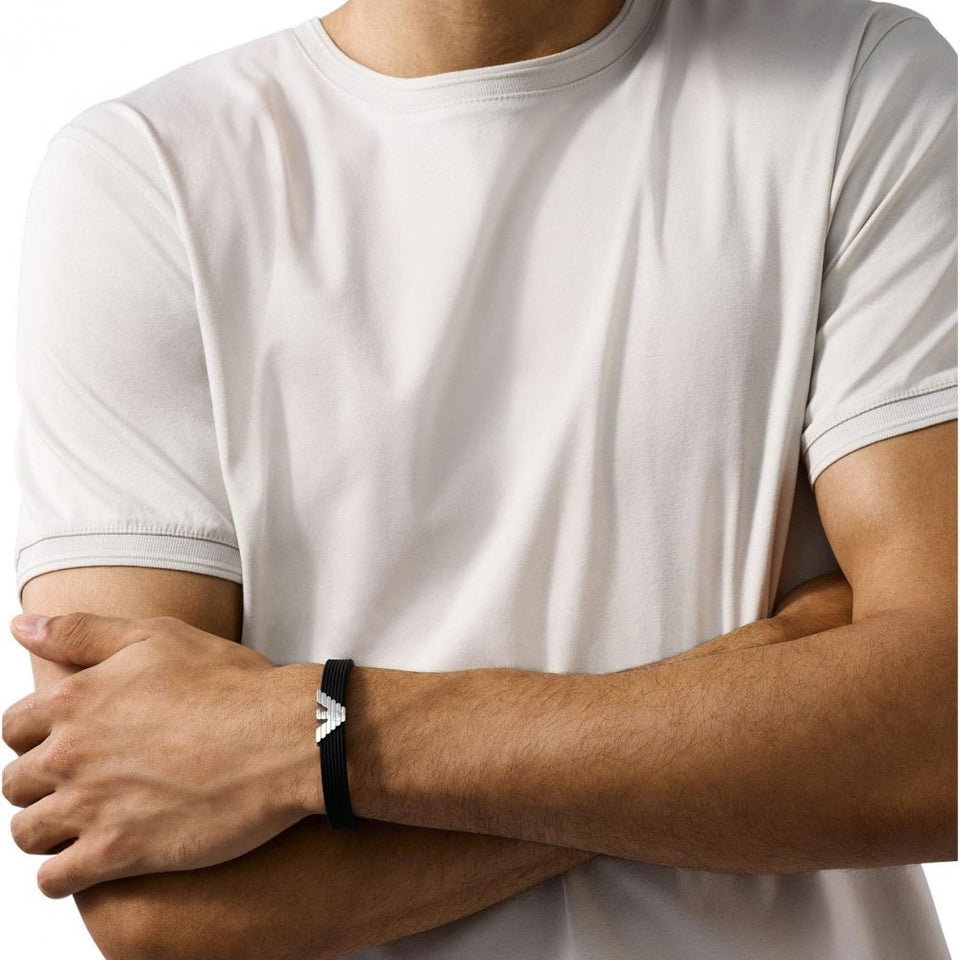 Emporio Armani Men's Eagle Logo Black Silicone ID Bracelet