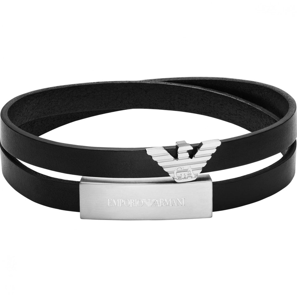 Emporio Armani Men's Eagle Logo Double Wrap Leather Bracelet