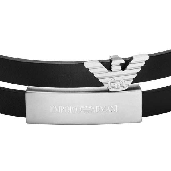Emporio Armani Men's Eagle Logo Double Wrap Leather Bracelet