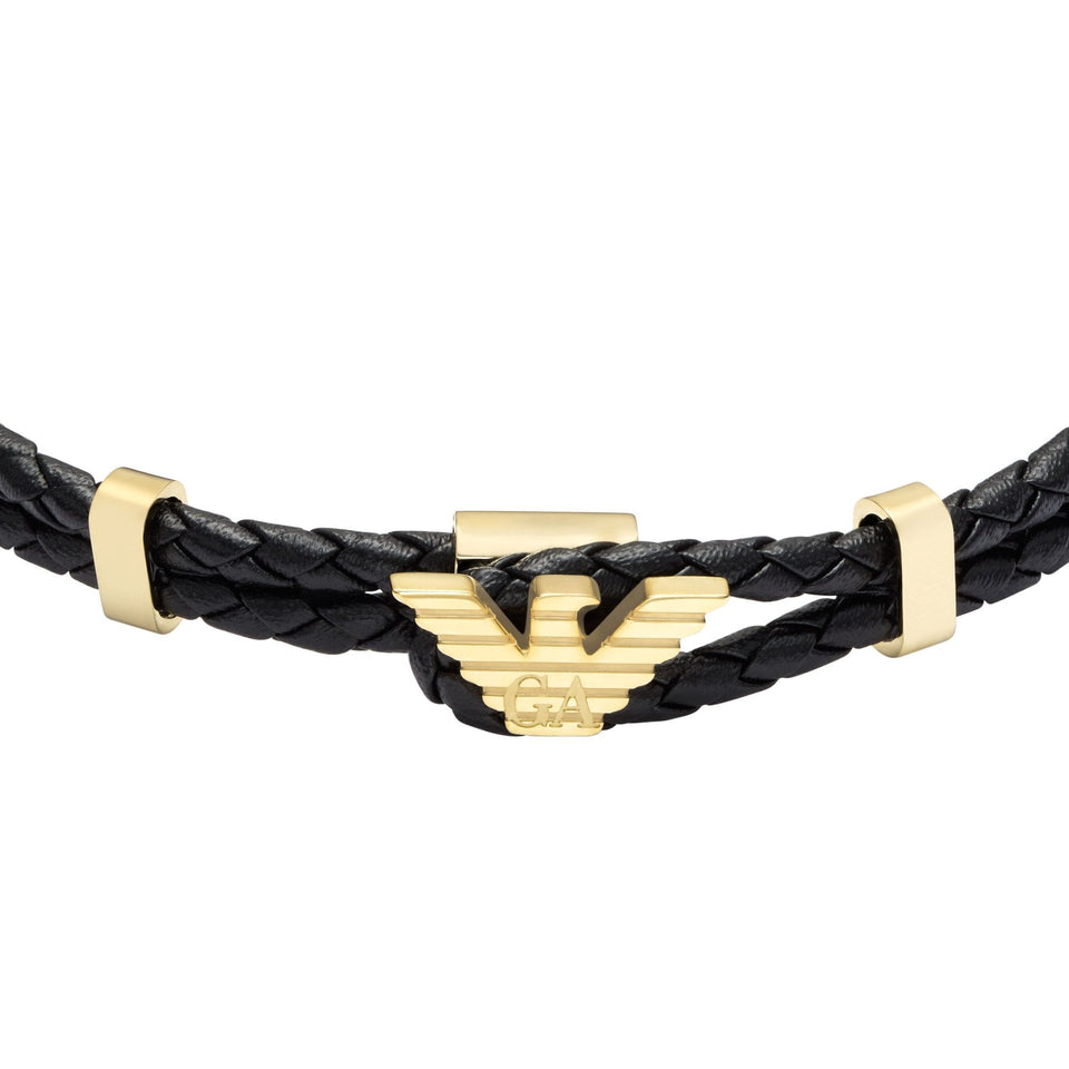Emporio Armani Men's Eagle Logo Gold Tone Braided Leather Bracelet