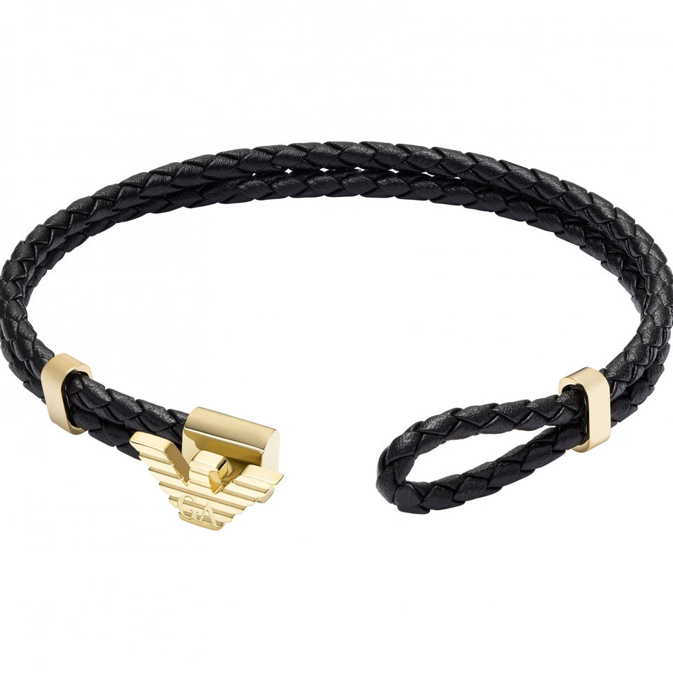 Emporio Armani Men's Eagle Logo Gold Tone Braided Leather Bracelet