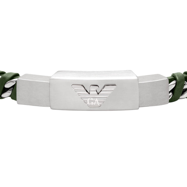 Emporio Armani Men's Eagle Logo Green Leather ID Bracelet