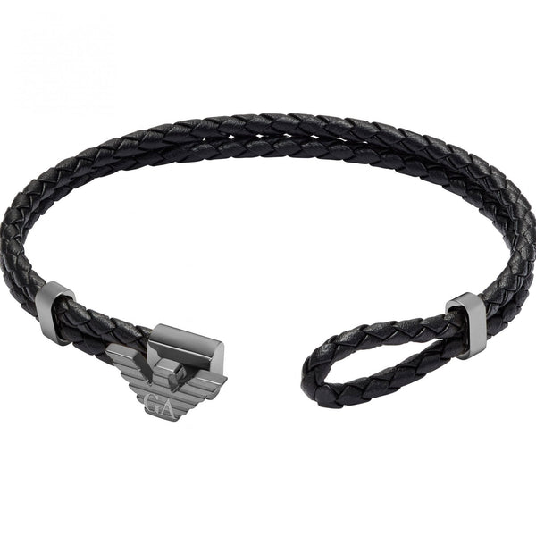 Emporio Armani Men's Eagle Logo Gunmetal Braided Leather Bracelet