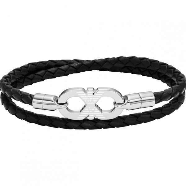 Emporio Armani Men's EAGLE LOGO ID Braided Leather Bracelet