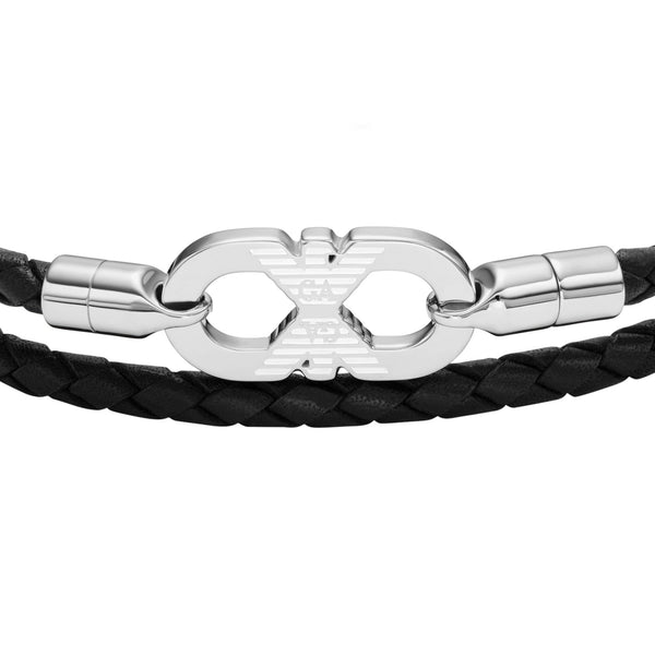 Emporio Armani Men's EAGLE LOGO ID Braided Leather Bracelet