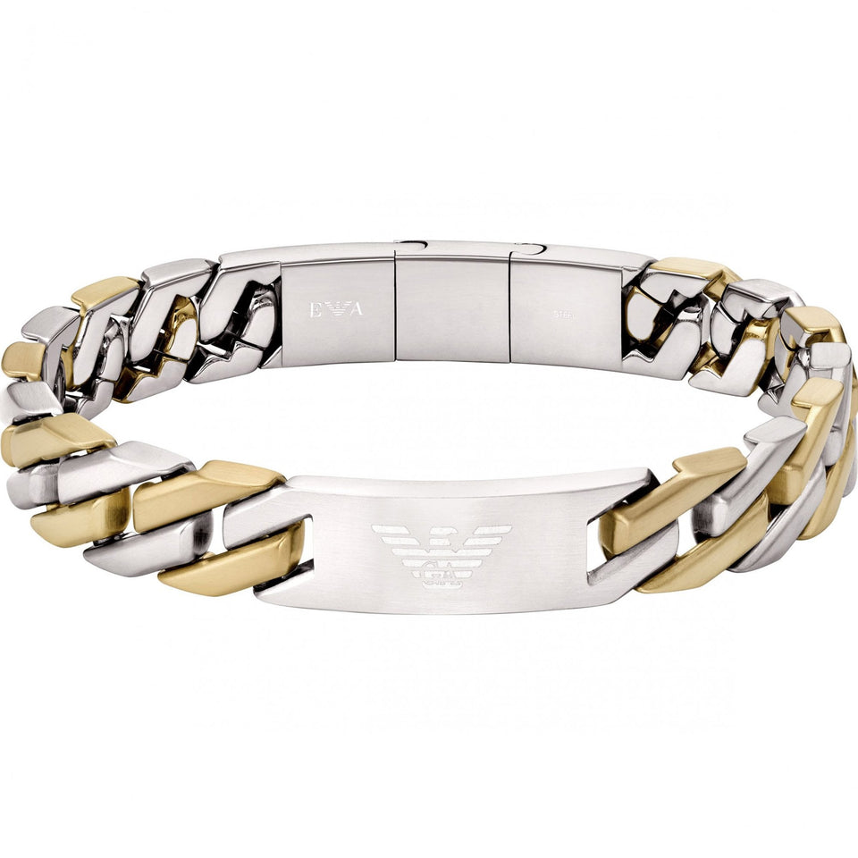 Emporio Armani Men's EAGLE LOGO ID Two Tone Chain Bracelet