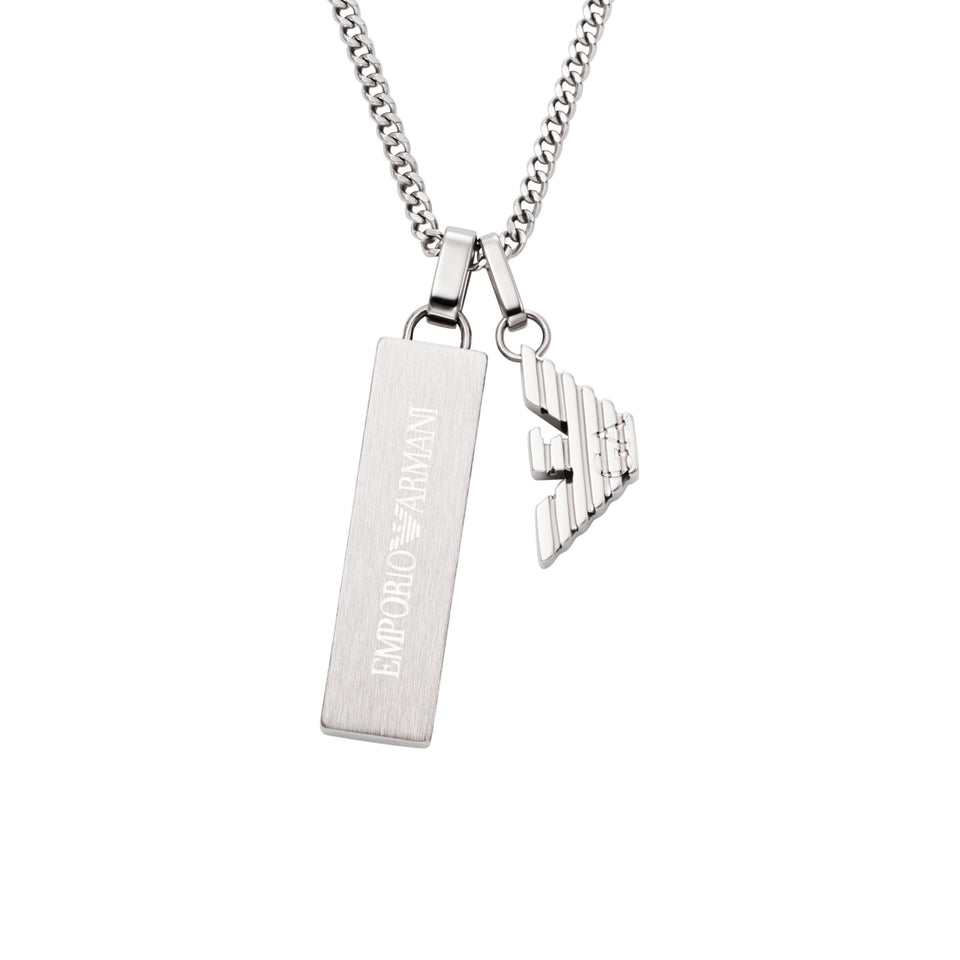 Emporio Armani Men's EAGLE LOGO Stainless Steel Dog Tag Necklace