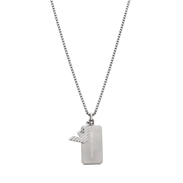 Emporio Armani Men's Eagle Logo Stainless Steel Drop Charm Tag Necklace