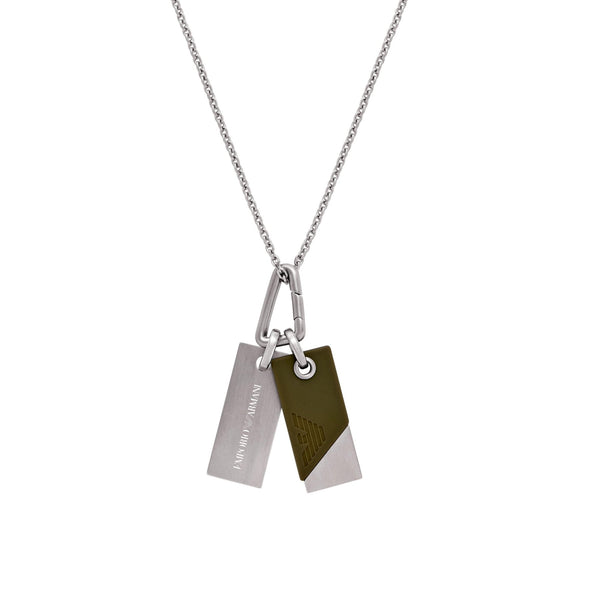 Emporio Armani Men's Eagle Logo Stainless Steel Green Double Dog Tag Necklace