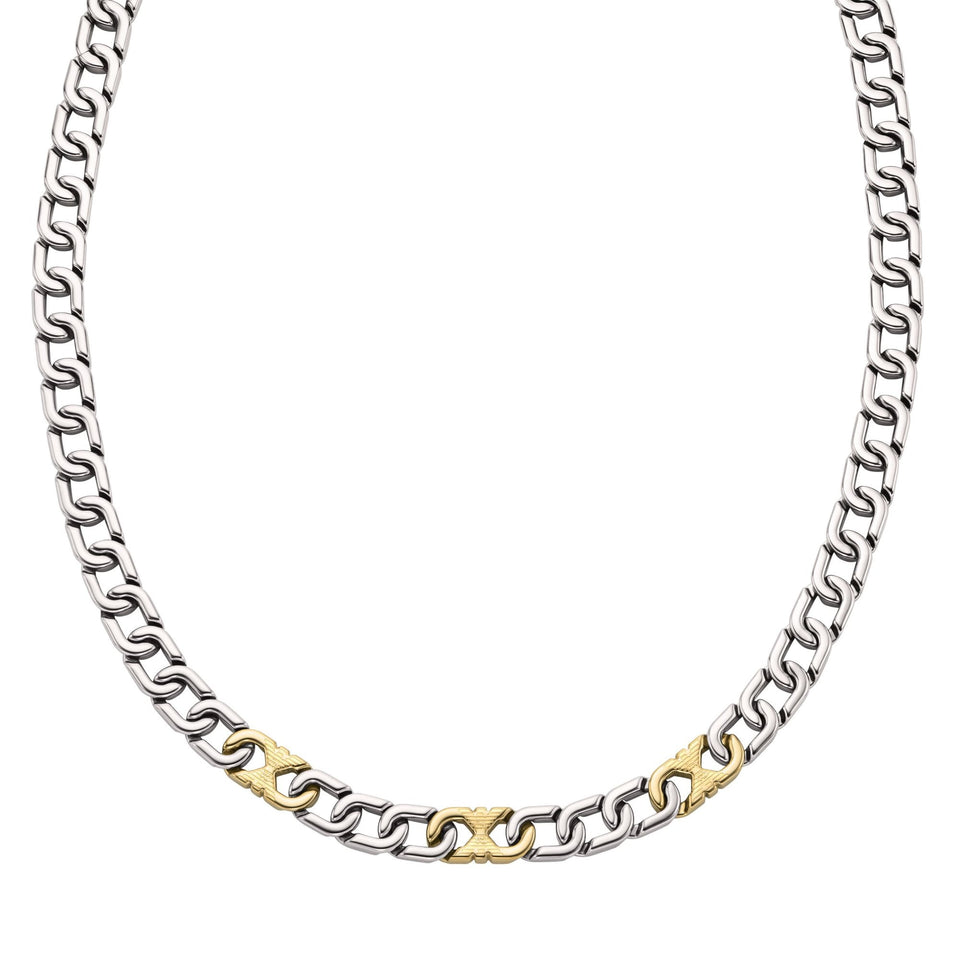 Emporio Armani Men's Eagle Logo Two Tone Chain Necklace