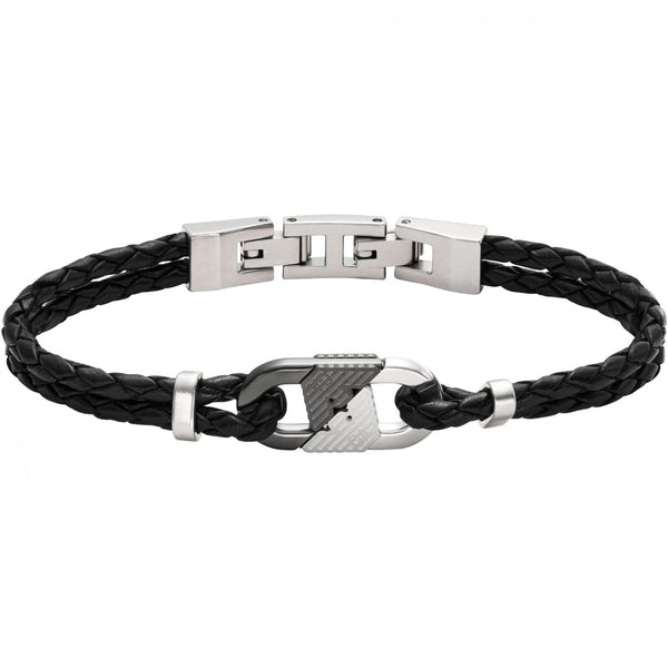Emporio Armani Men's Eagle Logo Two Tone Leather Bracelet