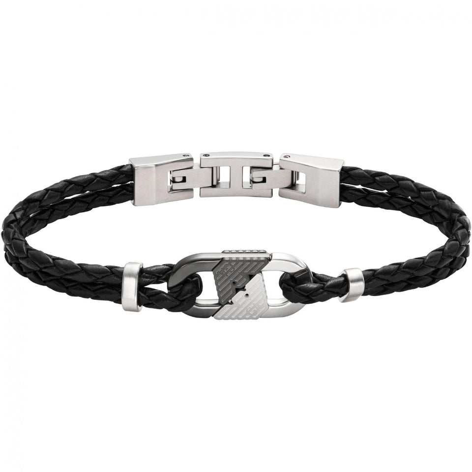 Emporio Armani Men's Eagle Logo Two Tone Leather Bracelet