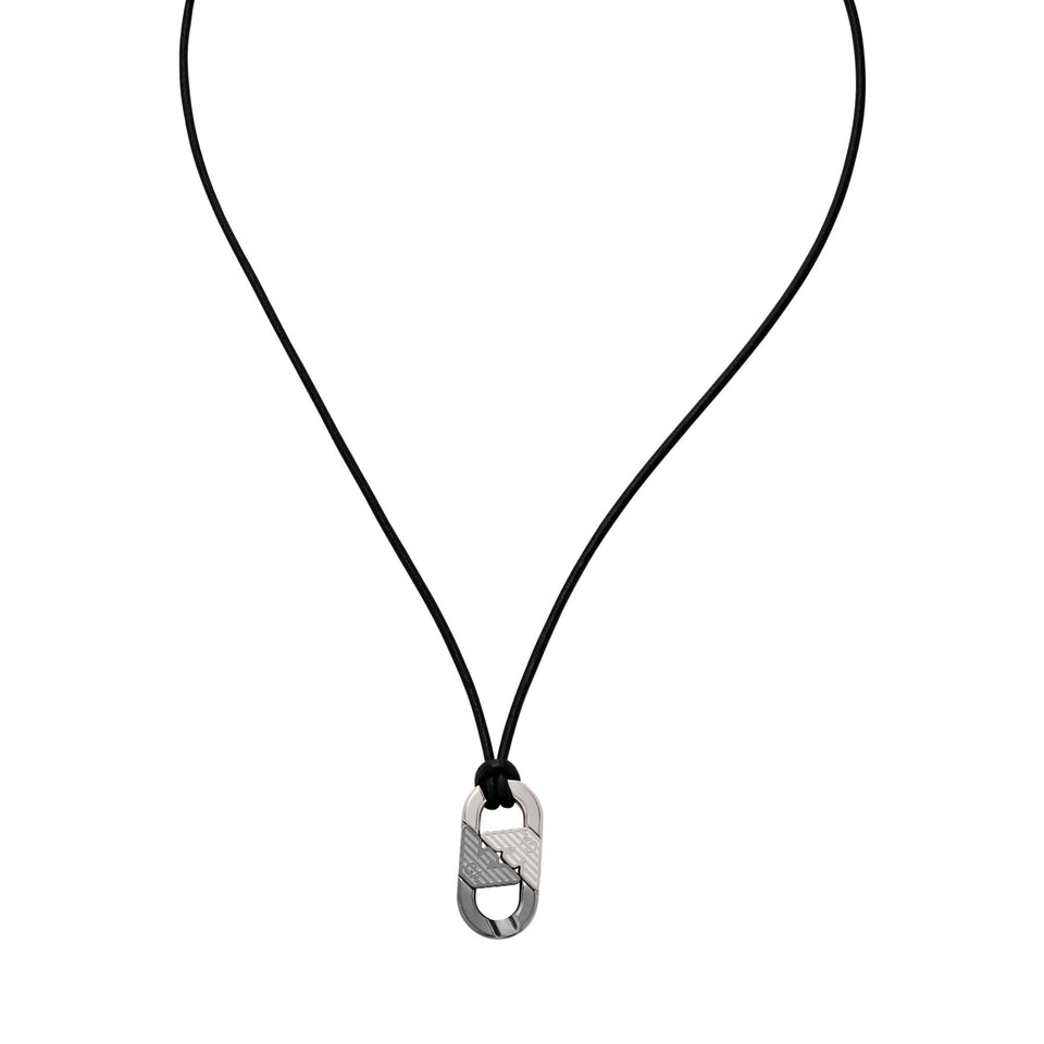 Emporio Armani Men's Eagle Logo Two Tone Leather Necklace