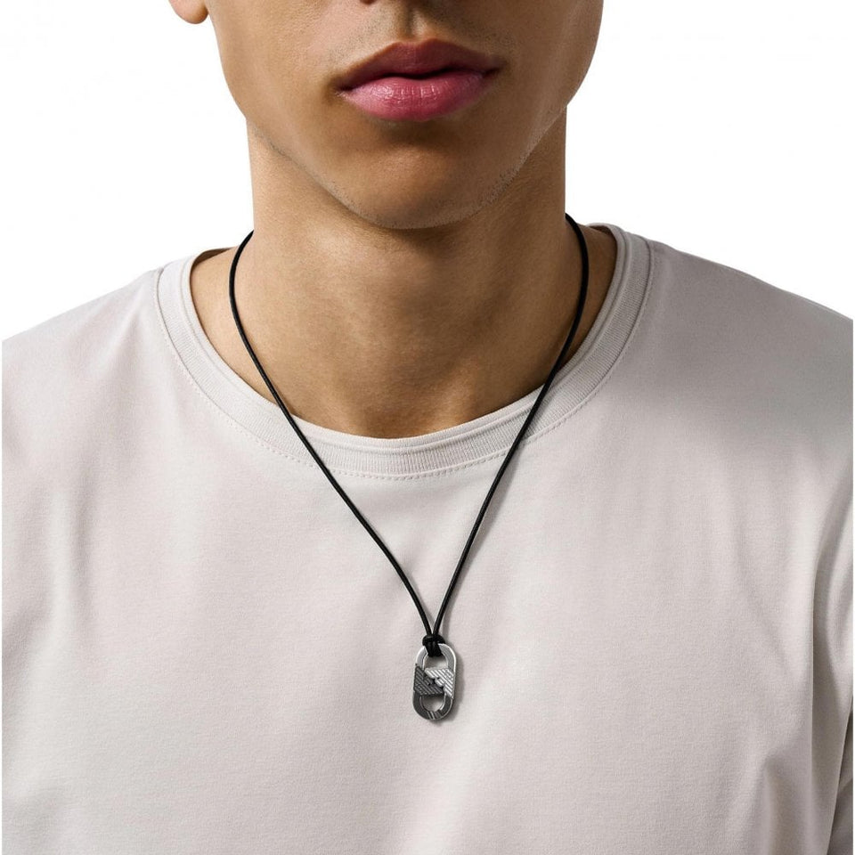 Emporio Armani Men's Eagle Logo Two Tone Leather Necklace
