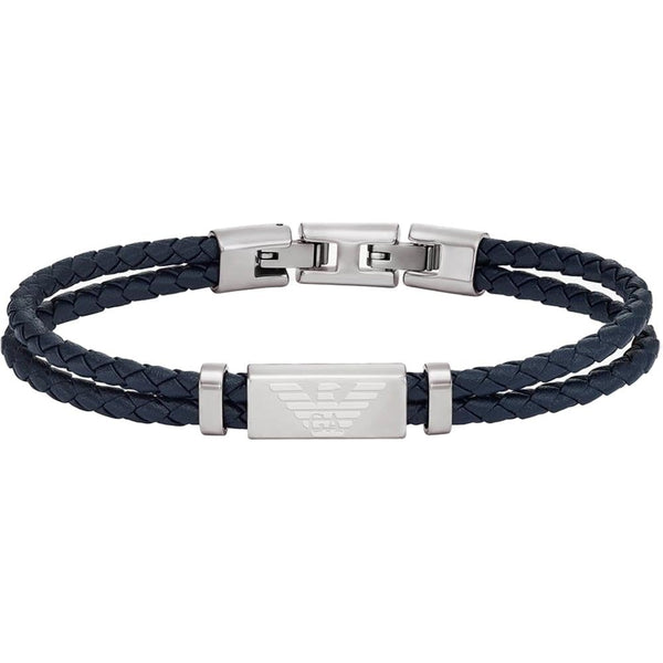 Emporio Armani Men's Essentials Multi Braided Blue Leather Bracelet