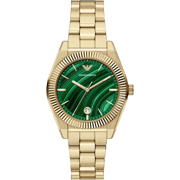 Emporio Armani Men's Federico Green Dial 37mm Gold Plated Watch