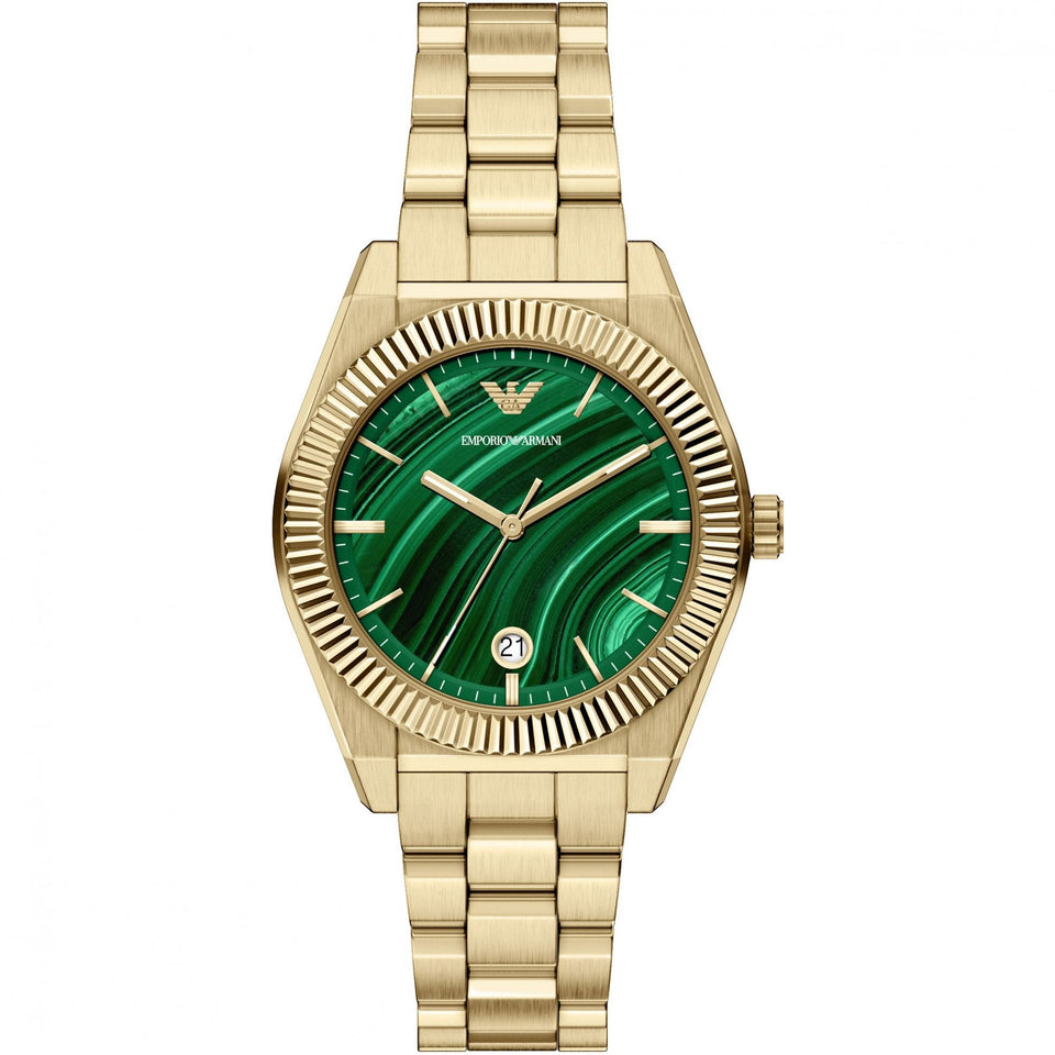 Emporio Armani Men's Federico Green Dial 37mm Gold Plated Watch