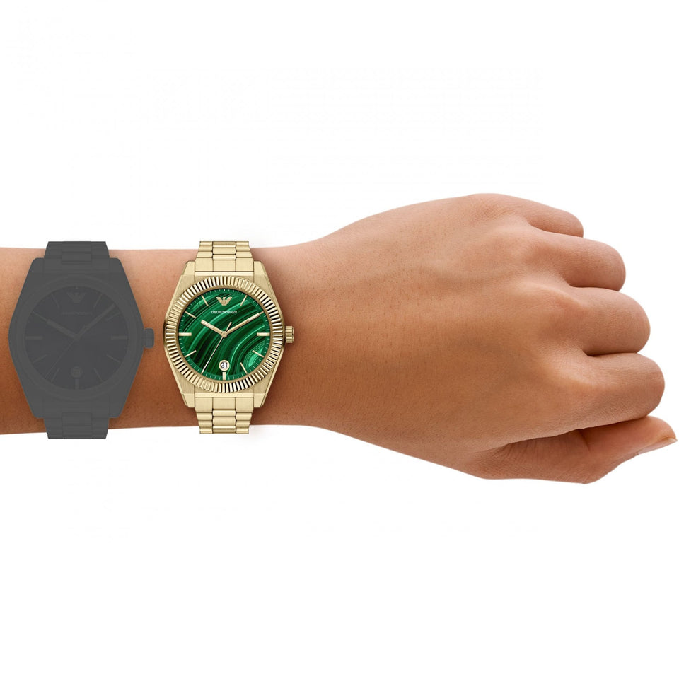 Emporio Armani Men's Federico Green Dial 37mm Gold Plated Watch