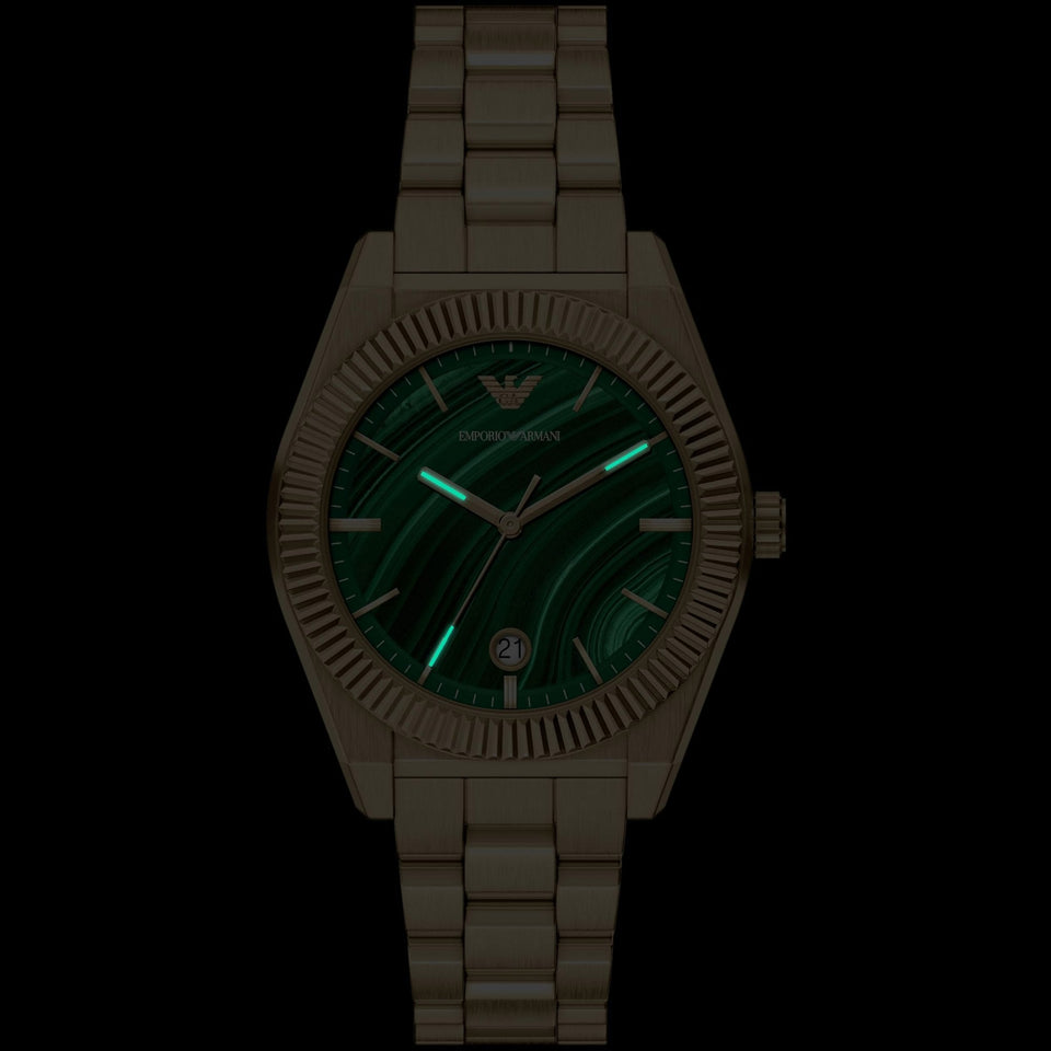 Emporio Armani Men's Federico Green Dial 37mm Gold Plated Watch