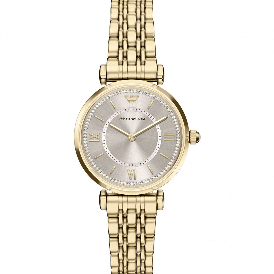 Emporio Armani Ladies Gianni Gold Plated T-Bar Bracelet Watch