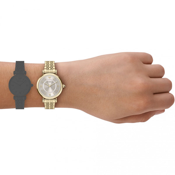 Emporio Armani Ladies Gianni Gold Plated T-Bar Bracelet Watch