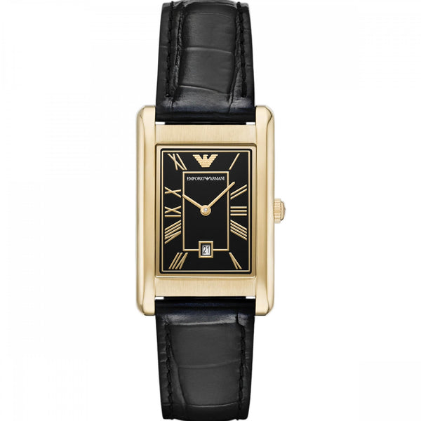 Emporio Armani Men's Gino 38mm Black Dial Leather Strap Watch