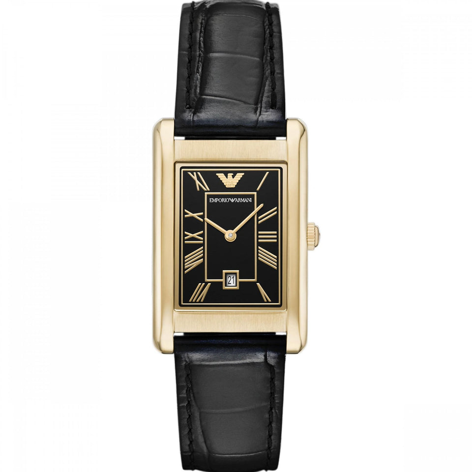 Emporio Armani Men's Gino 38mm Black Dial Leather Strap Watch