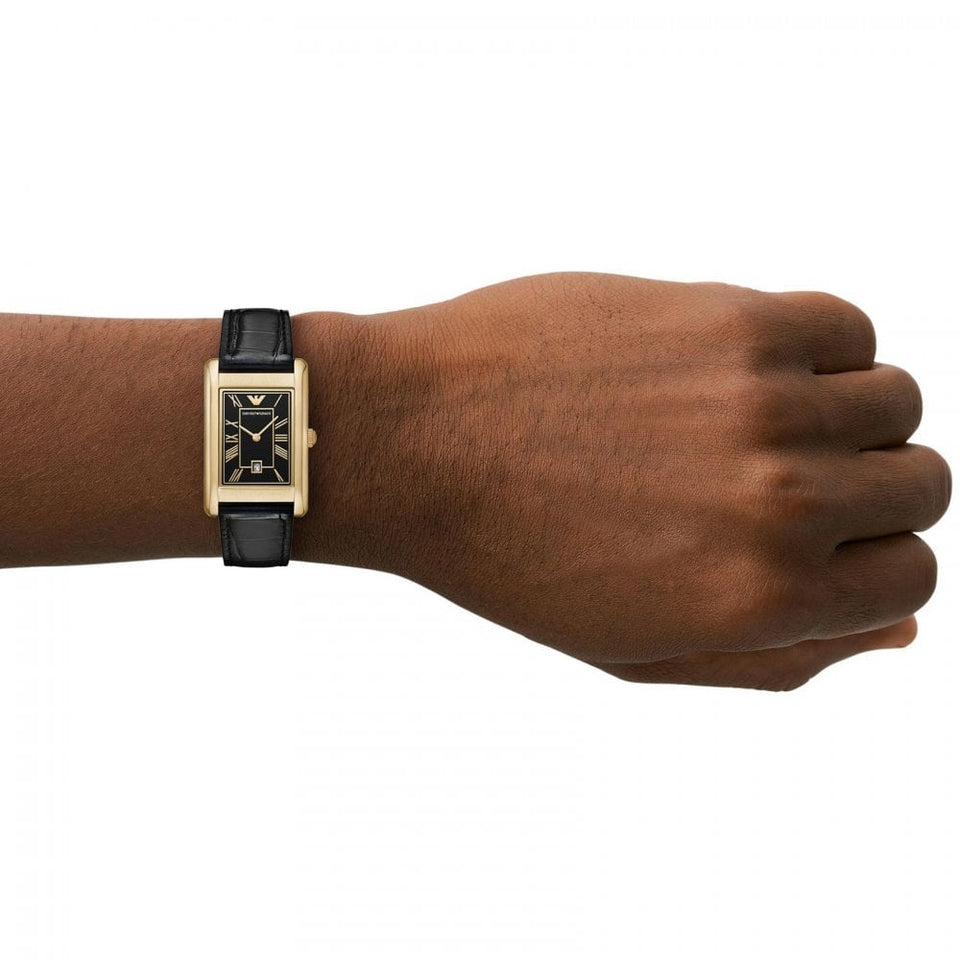 Emporio Armani Men's Gino 38mm Black Dial Leather Strap Watch