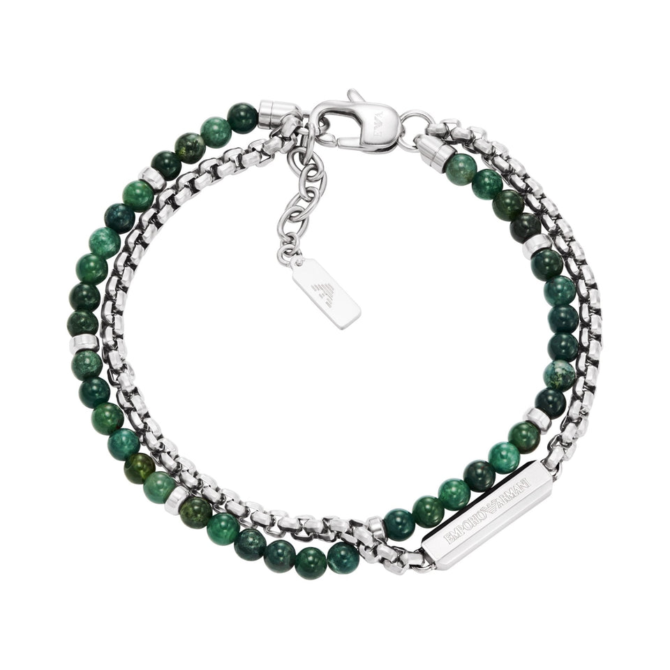 Emporio Armani Men's Green Beaded & Stainless Steel Double Bracelet