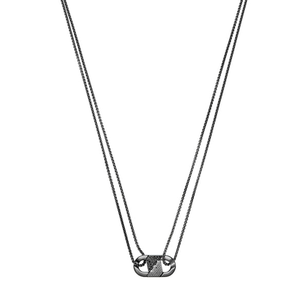 Emporio Armani Men's Interlock Black Stainless Steel Double Chain Necklace