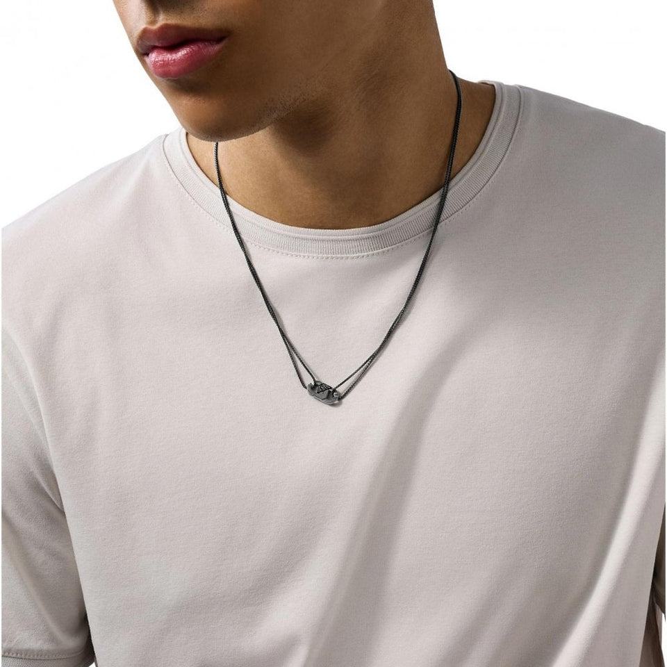 Emporio Armani Men's Interlock Black Stainless Steel Double Chain Necklace