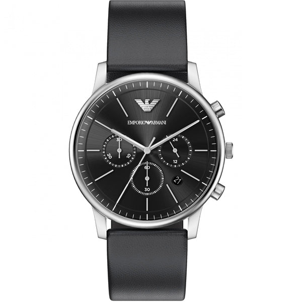 Emporio Armani Men's Minimalist 42mm Black Dial Leather Strap Watch