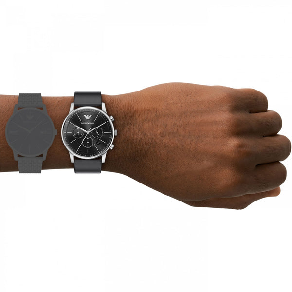 Emporio Armani Men's Minimalist 42mm Black Dial Leather Strap Watch