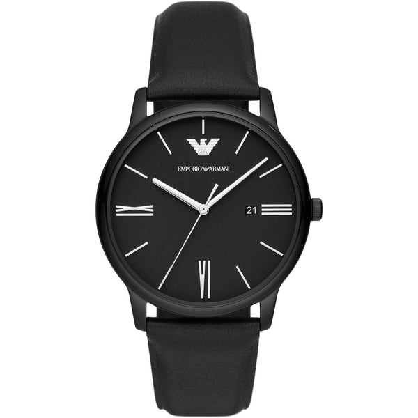 Emporio Armani Men's Minimalist 42mm Black Leather Strap Watch