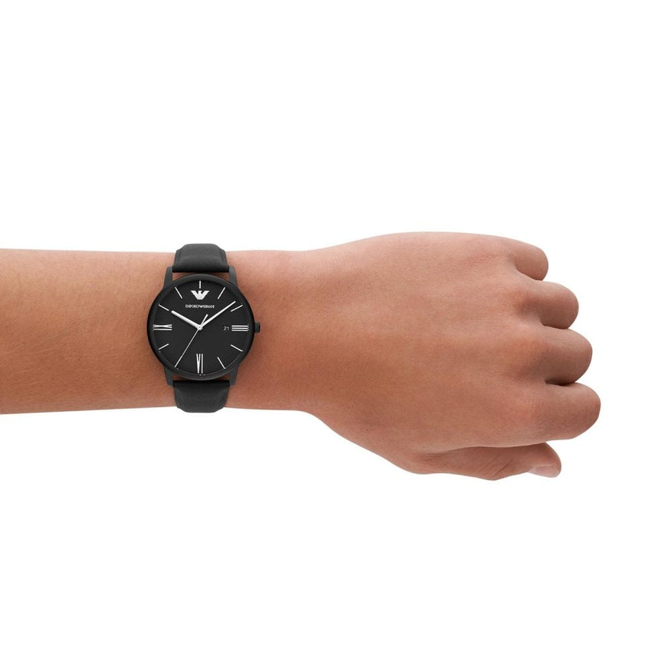 Emporio Armani Men's Minimalist 42mm Black Leather Strap Watch