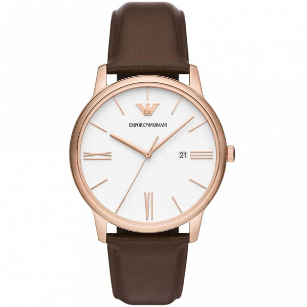 Emporio Armani Men's Minimalist 42mm Brown Leather Strap Watch