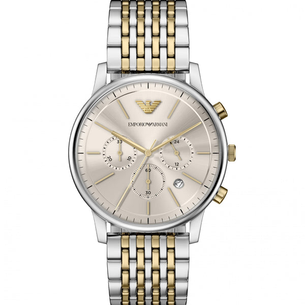 Emporio Armani Men's Minimalist Grey Dial Two Tone Bracelet Watch